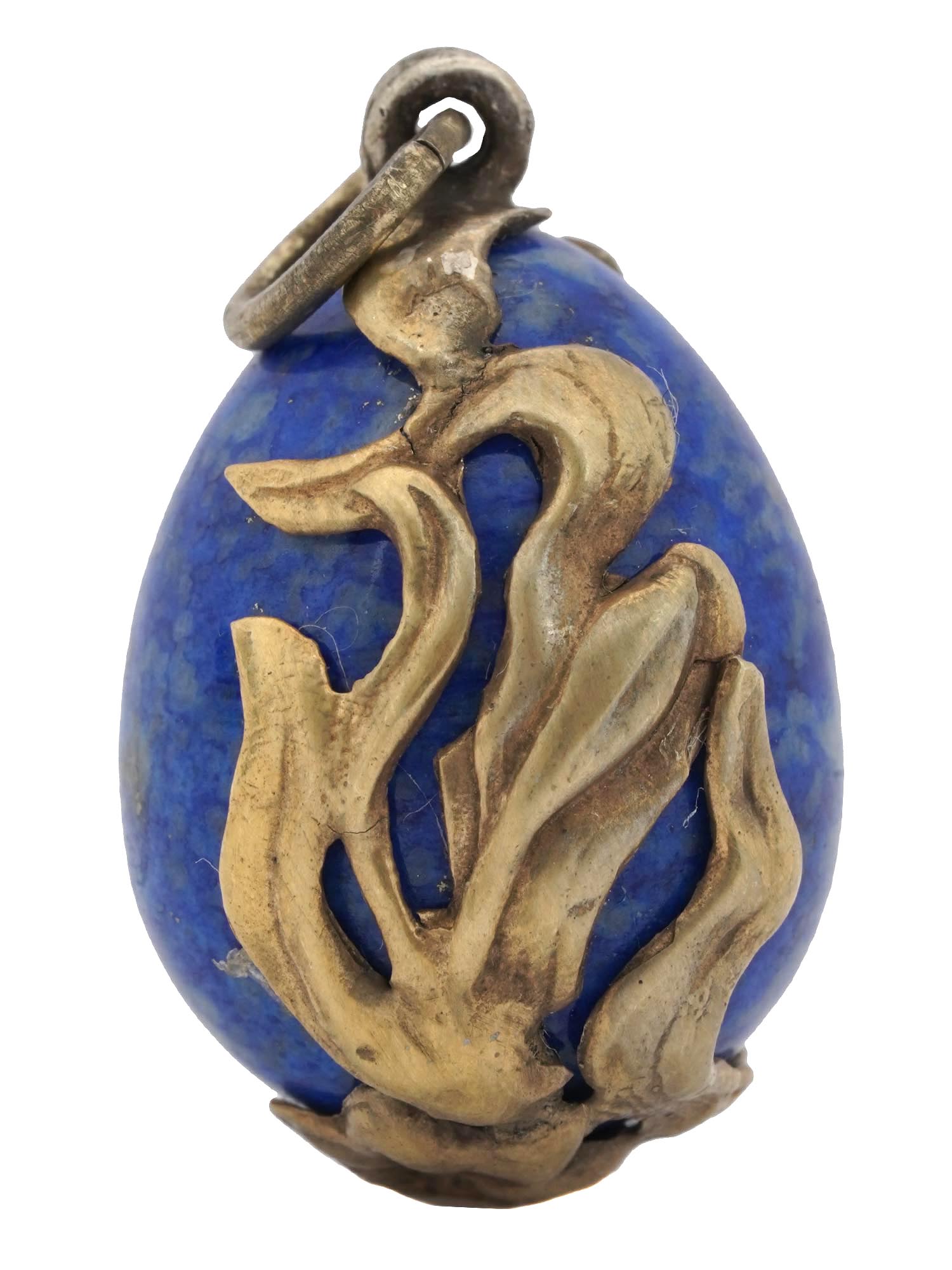 RUSSIAN LAPIS LAZULI AND GILT SILVER EGG PENDANT PIC-2